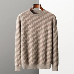 Men's Sweaters Sweater Autumn Winter Goat Cashmere Thickened Pullover Casual Plaid Top Round Neck Contrast Knitted Bottom Long Sleeve