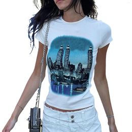 Women's Tanks Women Summer Casual Short Sleeve T-shirt Fashion City Scenery Printing Pullover Tops Shirt