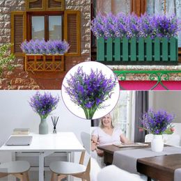 Decorative Flowers Artificial Lavender Flocked Plastic Bundle Fake Plants Wedding Bridle Bouquet Indoor Outdoor Home