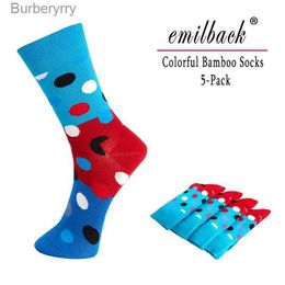 Men's Socks Emilback 5 PRS/Lot Colorful Mens Happy Funny Casual Long Bamboo High Quality Very Soft Antibacterial Big Size Breathable LL231016