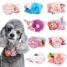 Dog Apparel 20/50PCS Valentine's Day Bowtie Cat Necklace With Pearl Diamond Decorate Spring Flower Shape Collar Accessories