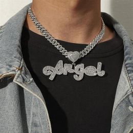 Pendant Necklaces Iced Out Chain Bling Hip Hop Heart-shaped Necklace CZ Cubic Zirconia Letter ANGEL Charm Men Women Fashion Jewelr213q