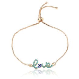 Charm Bracelets Simple Love Design Turkish Gold Chain Bracelet Crstal Blue Eye For Women Girls Dubai191b