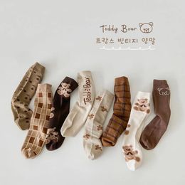 Kids Socks Mid Calf Length Socks 4 Pairs Autumn Boys Girls Cotton Socks Kids Warm Cute Bear School Socks 231016