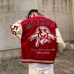 Men's Jackets Black red oversized school uniform retro men's R letter embroidered baseball bomber jacket women's hip-hop street clothing leather cover x1016