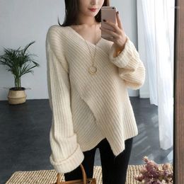 Women's Sweaters Trendy Autumn Winter V-Neck Patchwork Minimalist Tops Korean Style Knitting Ladies Female SW505