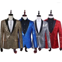 Men's Suits Black Silver Red Sequin One Button Suit Jacket Men Bling Glitter Nightclub Prom DJ Blazer Stage Clothes For Singers