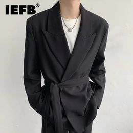 Mens Suits Blazers IEFB Trendy Korean Style Waist Laceup Suit Jacket Solid Colour Lapel Spring Fashion Male Clothing 9A7638 231016