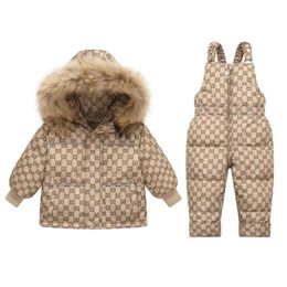 Down Coat Children Jacketkläder sätter 30 grader Winter Girl Duck Overalls Kids Warm Suit Toddler Boys Jumpsuit 231016