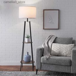 Floor Lamps Mainstays Etagere Matte Black Floor Lamp with 2 Wood Shelves Black Color Q231016