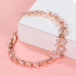 Link Bracelets Women Bracelet Couple Silver Colour Geometric Shape Inlaid Cubic Zirconia Stylish Birthday Gift For Girlfriend
