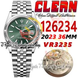 Clean CF 126234 VR3235 Automatic Unisex Watch Mens Womens Watch 36mm Fluted Green Dial Stick Markers 904L Jubileesteel Bracelet Super Edition eternitywatches