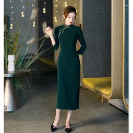 Ethnic Clothing Green Vintage Slim Fit Cheongsam Autumn Long Sleeve Plus Size 4XL Vestidos Traditional Chinese Dress Classic Elegant Qipao