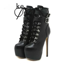 Autumn Winter Platform Boots for Women Sexy Round Toe Buckle Strap Pole Dance High Heels Pumps Fashion Lace-up Runway Shoe 230922