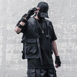 Men's Vests Techwear Tactical Hip Hop Cargo Vest Mens Multi-pockets Functional Punk Sleeveless Jacket Waistcoat