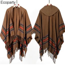 Shawls Womens Autumn Winter Stoles Knitted Poncho Cape Hooded Stripe Oversized Cardigan Blanket Long Shawl Scarf Cashmere Pashmina 231013