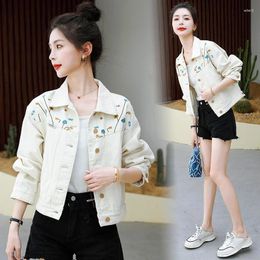 Women's Jackets Denim Jacket For Women Autumn Embroidery Apricot Casual Laid-Back Style High-Grade Loose Short