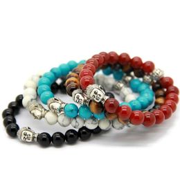 10pcs lot Exquisite Buddha Bracelets With Natural Red black Agate Yellow Tiger Eye White and Turqoise Stone347D