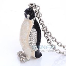 Senfai Tiny Emperor Penguin Pendant Necklace Ceramic Clay Ocean Bird Jewellery Natural Health for Men&Women Long Necklaces231U