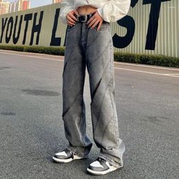 Men's Jeans American Street Hole Design Denim Men Vintage Retro Straight Pants 2023 Spring High Waist Wide Leg Trousers A63