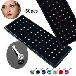 Amazing 60pcs set Crystal Rhinestone Nose Ring Stainless Steel Body Jewellery Nose Studs Piercing Women Fashion Accessories286S