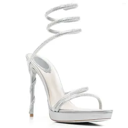 Dress Shoes Sexy Platform Snake-like Rhinestone Straps High Heels Sandals Open Toe Cutout Crystal Twined Heel Wedding For Women