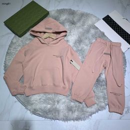 brand designer Tracksuits Simple solid color sweater set for kids Size 100150 CM 2pcs Abdominal pocket decoration hooded pullover and pants O