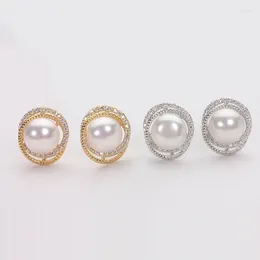 Stud Earrings Freshwater Pearl Flat Round Authentic S925 Silver Large CAE30