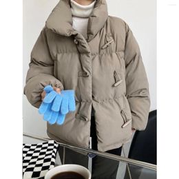 Women's Trench Coats Horn Button Padded Jacket Short Casual Trendy Winter Fashion Solid Color Bread Parka