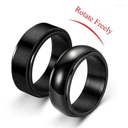 Cluster Rings Rotate Freely Titanium Steel Fidget Anxiety Ring Men Women Unisex Black Stainless Anti Stress Relieving Jewellery