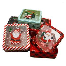 Christmas Decorations Tin Box Skylight Tinplate With Lid Cookie Mousse Cake Packaging Square Santa Claus Pattern