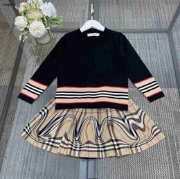 brand baby clothes Girls Dress suits kids autumn sets Size 100-150 CM 2pcs Multi Colour striped jacquard sweater And plaid skirt Sep01