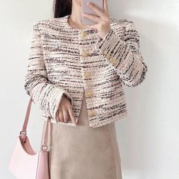 Women's Jackets 2023 Autumn Winter Fashion Classic O Neck Tweed Woven Coat Runway Elegant Long Sleeve Single Breasted Female Clothes