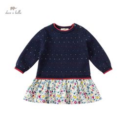 Girl's Dresses DBJ18858 dave bella autumn baby girl's cute floral dots sweater dress children fashion party dress kids infant lolita clothes 231016