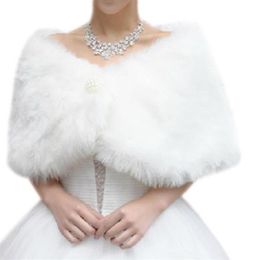 Neck Ties Wedding Winter Shawl White Faux Fur Cape Wrap Coat Party Shrug Accessories Bridal Accessory341v