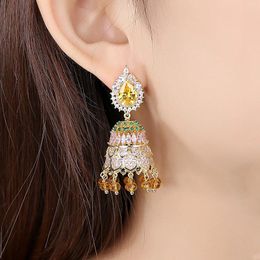 Dangle Earrings High Quality Women Jewellery Full Rhinestone Bohemian Tassels Bell Eardrop Birthday Gifts