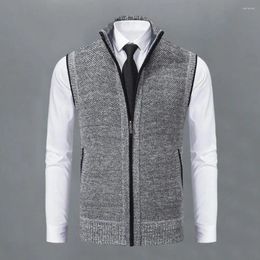Men's Jackets Zipper Closure Men Vest Stylish Knitted Cardigan Warm Sleeveless With Stand Collar Zip Up Neck Protection For Autumn