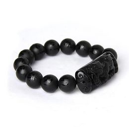 Whole Scrab Black Natural Obsidian Stone Bracelet Six Words Buddha Beads Pixiu Bracelets For Men Women Fashion Bless Jewellery B298a