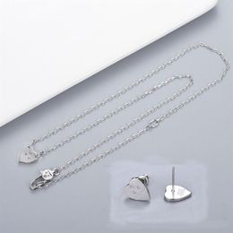 Fashion Style Lady Necklace Earring Engraved Letter Plated Silver Necklaces With Single Heart Pendant270h