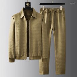 Men's Tracksuits Autumn And Winter Thickened Cotton Clip Casual Set Jacket Style Cardigan Polo Jacquard Fashion