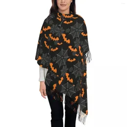 Berets Halloween Bats Spider Pattern Scarf Wrap Women Long Winter Warm Tassel Shawl Unisex Goth Occult Witch Magic Scarves