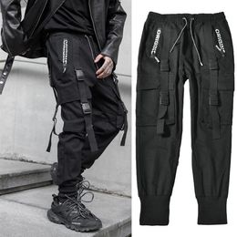 Streetwear Black Harem Jogger Pants Men Hip Hop Pockets Ribbons Sweatpants Mens Trousers Casual Slim Cargo Pants For Man291g