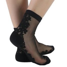 Women Ultrathin Transparent Socks Glitter Crystal Glass Silk Beautiful Lace Shiny Elastic Short Meias & Hosiery293Q