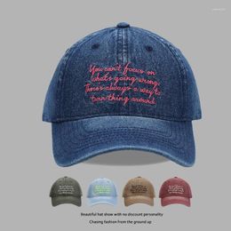 Ball Caps Washed Letters Embroidered Denim Baseball Cap Spring And Summer Women's Outdoor All-Matching Peaked