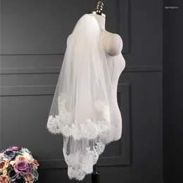 Bridal Veils 2 Tiers Elbow Length Wedding Veil Short With Comb Blusher Lace Edge Evening Dress Accessories Velo De Boda