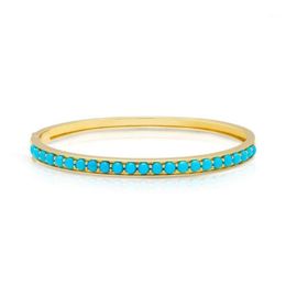 Gold Colour Trendy Women Jewellery Inner 58-60mm Prong Set Blue Turquoises Stone Bangle Bracelet Fashion343E