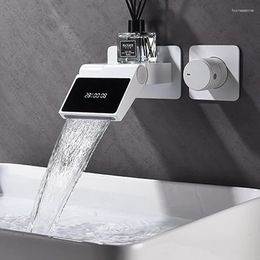 Bathroom Sink Faucets Smart Digital Display Faucet Handwashing Cold And Home Basin Mixer Water-tap Into The Wall