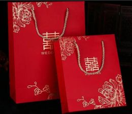 100pcs Chinese style Red Double Happiness Paper gift bags for Wedding Packaging Bag with Handle Party Favours