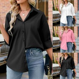 Ethnic Clothing Womens Dressy Button Down Shirts Casual Flower Street Wear Blouse Tops For Spring Autumn Beachwear Baggy Turn Collar