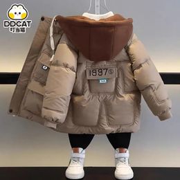 Down Coat Winter jacket for Boys Girls Medium Length Jacket Black White Navy Blue Thickened Hooded Big Childrens Kids 231016